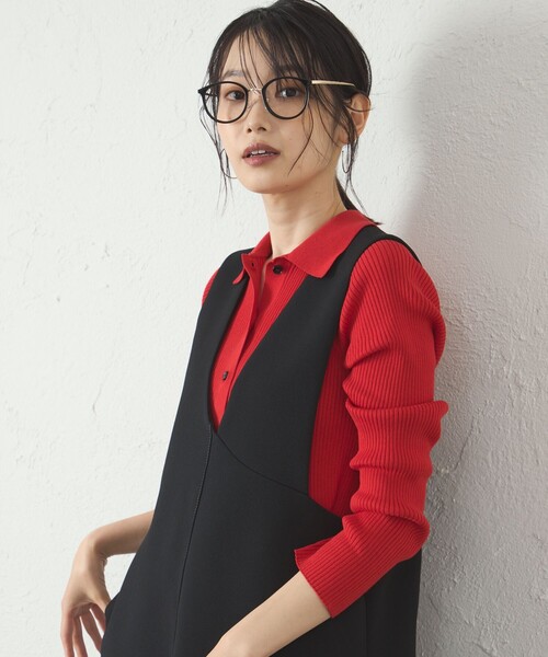 CAST:（キャストコロン）の「【イージーケア】ペプラムニット（ニット/セーター・レディース・レッド/オフホワイト/ブラック・M）」の3枚目の写真