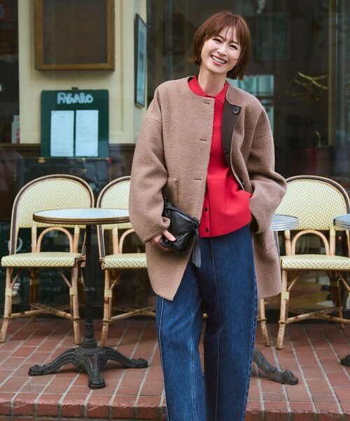 CAST:（キャストコロン）の「【イージーケア】ペプラムニット（ニット/セーター・レディース・レッド/オフホワイト/ブラック・M）」の5枚目の写真