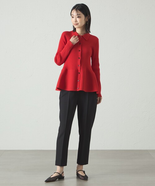 CAST:（キャストコロン）の「【イージーケア】ペプラムニット（ニット/セーター・レディース・レッド/オフホワイト/ブラック・M）」の8枚目の写真