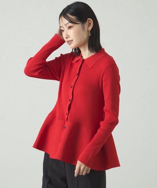 CAST:（キャストコロン）の「【イージーケア】ペプラムニット（ニット/セーター・レディース・レッド/オフホワイト/ブラック・M）」の9枚目の写真