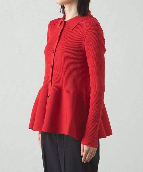 CAST:（キャストコロン）の「【イージーケア】ペプラムニット（ニット/セーター・レディース・レッド/オフホワイト/ブラック・M）」の11枚目の写真