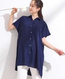 【S-LL/体型カバー】さらりとしたタッチが心地よい バックギャザーブラウス
