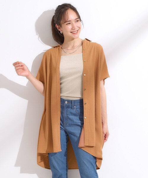 SHOO・LA・RUE（シューラルー）の「【S-LL/体型カバー】さらりとしたタッチが心地よい バックギャザーブラウス（チュニック・レディース・ネイビー/ライトオレンジ系/ライトベージュ・04/02/01/03）」の12枚目の写真