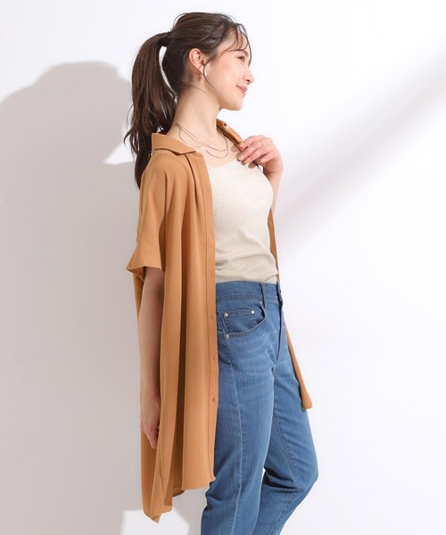 SHOO・LA・RUE（シューラルー）の「【S-LL/体型カバー】さらりとしたタッチが心地よい バックギャザーブラウス（チュニック・レディース・ネイビー/ライトオレンジ系/ライトベージュ・04/02/01/03）」の13枚目の写真