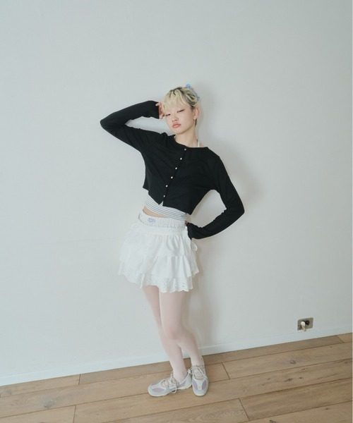 Smyeon（スミョン）の「Long sleeve sheer cardigan/ロングスリーブカットカーディガン（カーディガン/ボレロ・レディース・グレー/ブラック/ライトブルー・FREE）」の11枚目の写真