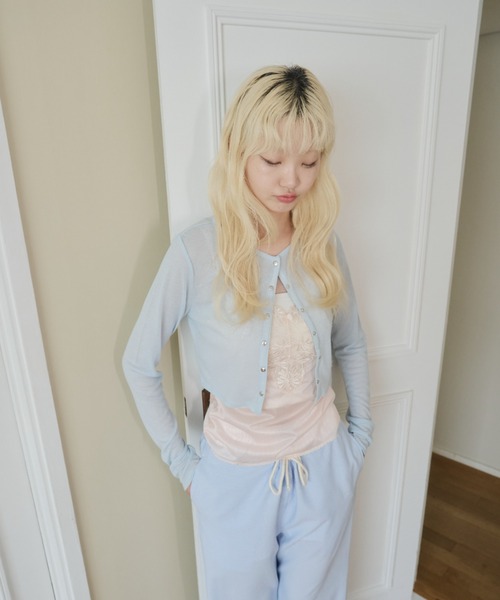 Smyeon（スミョン）の「Long sleeve sheer cardigan/ロングスリーブカットカーディガン（カーディガン/ボレロ・レディース・グレー/ブラック/ライトブルー・FREE）」の20枚目の写真