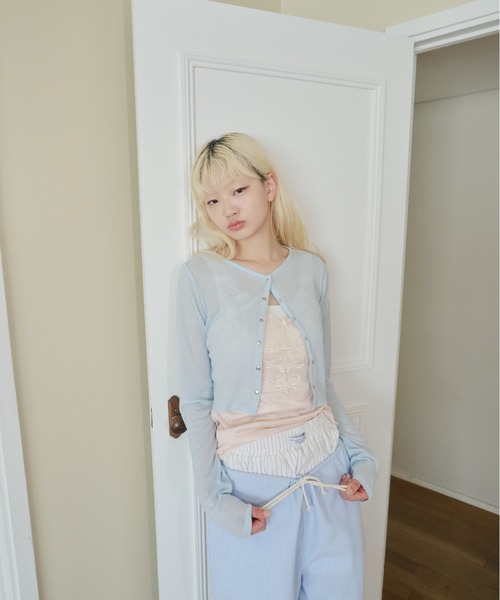 Smyeon（スミョン）の「Long sleeve sheer cardigan/ロングスリーブカットカーディガン（カーディガン/ボレロ・レディース・グレー/ブラック/ライトブルー・FREE）」の21枚目の写真