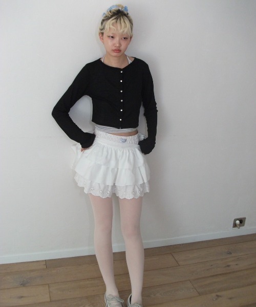 Smyeon（スミョン）の「Long sleeve sheer cardigan/ロングスリーブカットカーディガン（カーディガン/ボレロ・レディース・グレー/ブラック/ライトブルー・FREE）」の8枚目の写真