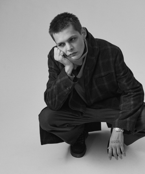 glamb（グラム）の「Blue Noise Stand Collar Coat / ブルーノイズスタンドカラーコート（ステンカラーコート・メンズ・ブラック/グレー・S/M/L）」の9枚目の写真