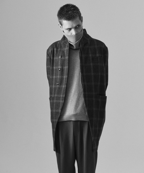 glamb（グラム）の「Blue Noise Stand Collar Coat / ブルーノイズスタンドカラーコート（ステンカラーコート・メンズ・ブラック/グレー・S/M/L）」の13枚目の写真