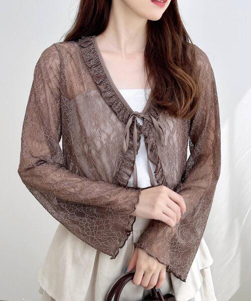 INGNI（イング）の「フリルリボンレース長袖カーディガン（カーディガン/ボレロ・レディース・ブラック/オフホワイト/モカ・M）」の3枚目の写真