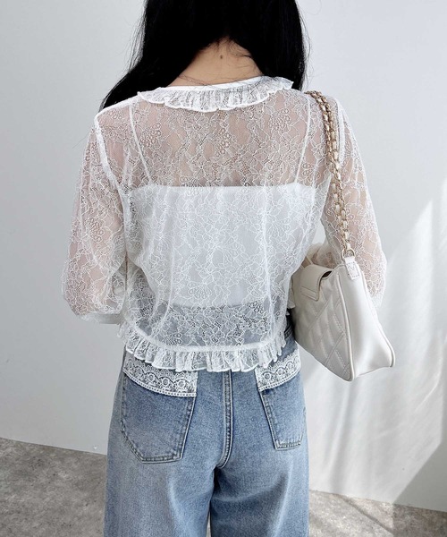 INGNI（イング）の「フリルリボンレース長袖カーディガン（カーディガン/ボレロ・レディース・ブラック/オフホワイト/モカ・M）」の6枚目の写真