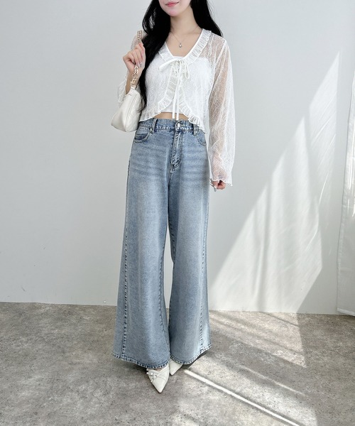 INGNI（イング）の「フリルリボンレース長袖カーディガン（カーディガン/ボレロ・レディース・ブラック/オフホワイト/モカ・M）」の7枚目の写真