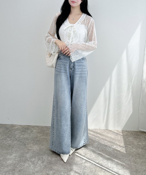 INGNI（イング）の「フリルリボンレース長袖カーディガン（カーディガン/ボレロ・レディース・ブラック/オフホワイト/モカ・M）」の8枚目の写真