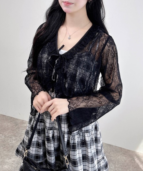 INGNI（イング）の「フリルリボンレース長袖カーディガン（カーディガン/ボレロ・レディース・ブラック/オフホワイト/モカ・M）」の9枚目の写真