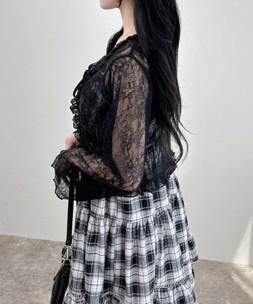 INGNI（イング）の「フリルリボンレース長袖カーディガン（カーディガン/ボレロ・レディース・ブラック/オフホワイト/モカ・M）」の10枚目の写真