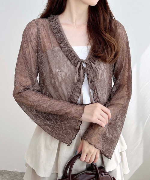 INGNI（イング）の「フリルリボンレース長袖カーディガン（カーディガン/ボレロ・レディース・ブラック/オフホワイト/モカ・M）」の14枚目の写真