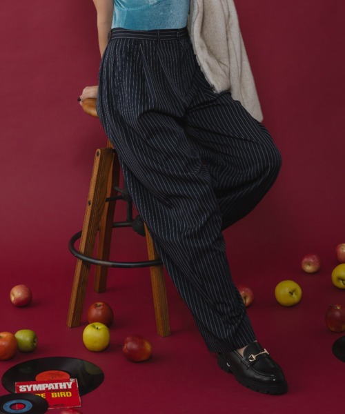 セール】Embroidery logo stripe balloon slacks -刺繍ロゴストライプ