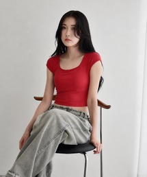 カップ付きスクエアフレンチTシャツ