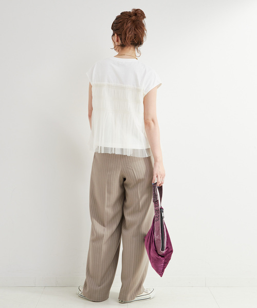 B.C STOCK(ベーセーストック)の「【WEB限定】手洗い可 / チュールドッキングプルオーバー(Tシャツ/カットソー・レディース・ブラック/ブルー/ホワイト/ブラウン・FREE)」の6枚目の写真