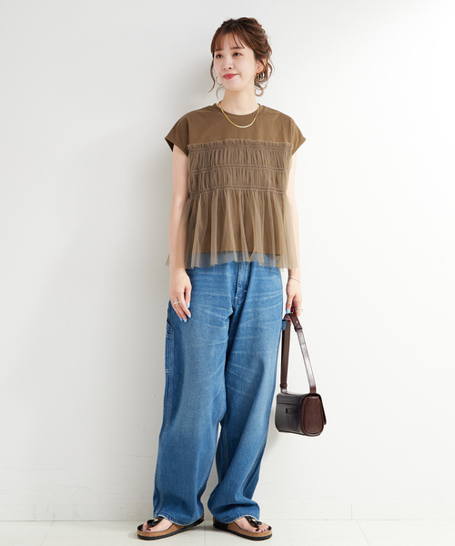 B.C STOCK(ベーセーストック)の「【WEB限定】手洗い可 / チュールドッキングプルオーバー(Tシャツ/カットソー・レディース・ブラック/ブルー/ホワイト/ブラウン・FREE)」の11枚目の写真