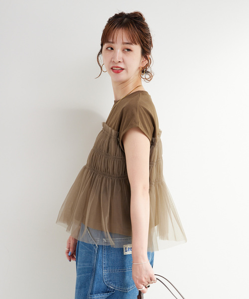 B.C STOCK(ベーセーストック)の「【WEB限定】手洗い可 / チュールドッキングプルオーバー(Tシャツ/カットソー・レディース・ブラック/ブルー/ホワイト/ブラウン・FREE)」の17枚目の写真