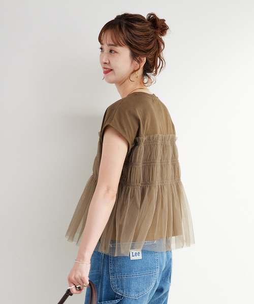 B.C STOCK(ベーセーストック)の「【WEB限定】手洗い可 / チュールドッキングプルオーバー(Tシャツ/カットソー・レディース・ブラック/ブルー/ホワイト/ブラウン・FREE)」の18枚目の写真