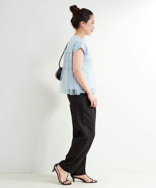 B.C STOCK(ベーセーストック)の「【WEB限定】手洗い可 / チュールドッキングプルオーバー(Tシャツ/カットソー・レディース・ブラック/ブルー/ホワイト/ブラウン・FREE)」の21枚目の写真