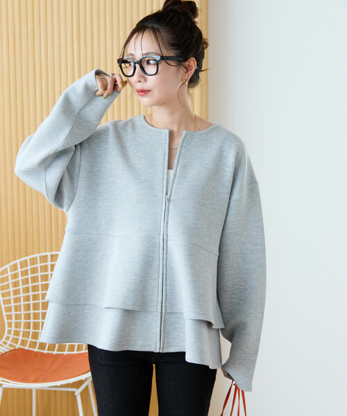 限定展開 ダンボール フレア 切り替え ジップ カーディガン