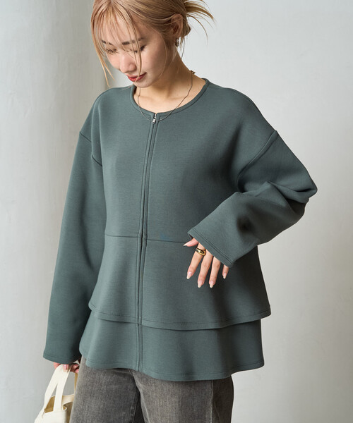 セール】限定展開 ダンボール フレア 切り替え ジップ カーディガン