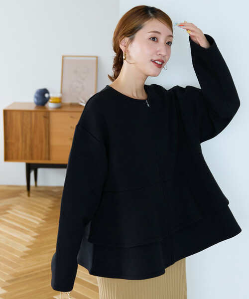 限定展開 ダンボール フレア 切り替え ジップ カーディガン