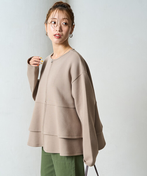 FREAK'S STORE(フリークスストア)の「限定展開 ダンボール フレア 切り替え ジップ カーディガン(カーディガン/ボレロ・レディース・ブラック/オフホワイト/グレー/ベージュ/ネイビー/グリーン・フリ-)」の19枚目の写真