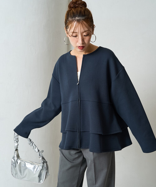 限定展開 ダンボール フレア 切り替え ジップ カーディガン