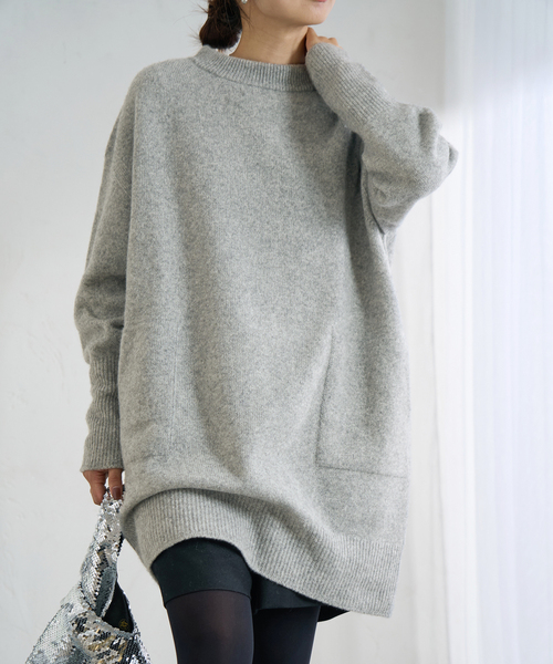 bbd58　極美品IENA イエナウールチュニックワンピ黒Vネック イエナ IENA 《追加予約》ウールカシミヤ チュニックワンピース