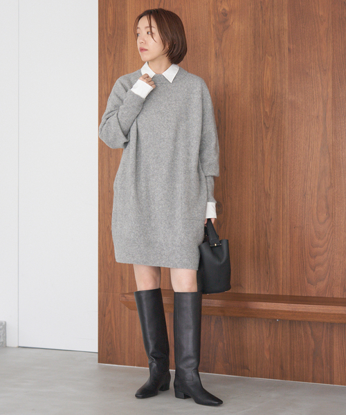 IENA(イエナ)の「《WEB限定/追加》ウールカシミヤ チュニックワンピース(ニット/セーター・レディース・ライトグレー/ブラック・FREE)」の7枚目の写真