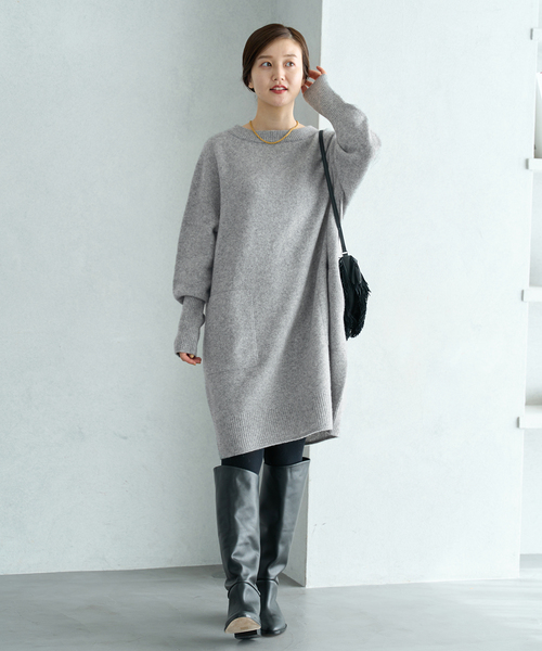セール】《WEB限定/追加》ウールカシミヤ チュニックワンピース