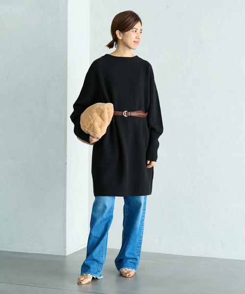 IENA(イエナ)の「《WEB限定/追加》ウールカシミヤ チュニックワンピース(ニット/セーター・レディース・ライトグレー/ブラック・FREE)」の17枚目の写真