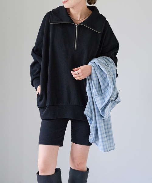 OUTDOOR PRODUCTS(アウトドアプロダクツ)の「アゼニットライクハーフZIPプルオーバー(Tシャツ/カットソー・レディース・ブラック/ダークグリーン・FREE)」の3枚目の写真