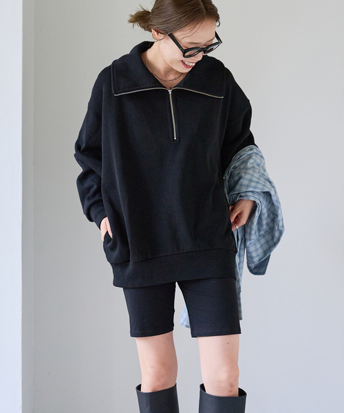 OUTDOOR PRODUCTS(アウトドアプロダクツ)の「アゼニットライクハーフZIPプルオーバー(Tシャツ/カットソー・レディース・ブラック/ダークグリーン・FREE)」の4枚目の写真