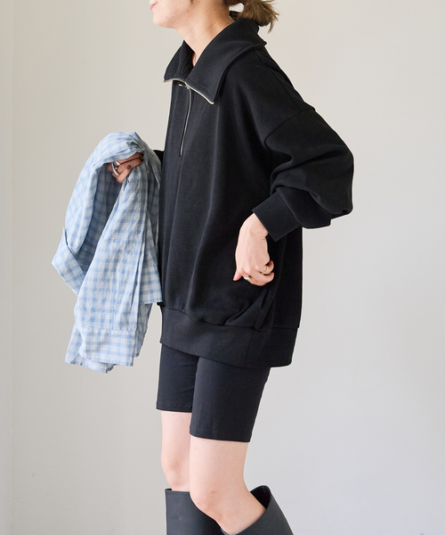 OUTDOOR PRODUCTS(アウトドアプロダクツ)の「アゼニットライクハーフZIPプルオーバー(Tシャツ/カットソー・レディース・ブラック/ダークグリーン・FREE)」の6枚目の写真