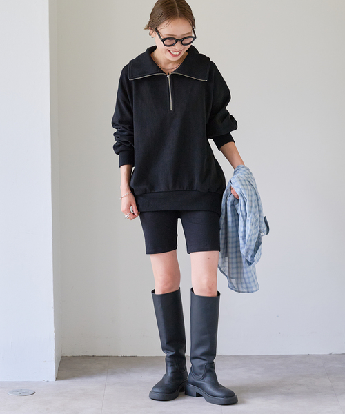 OUTDOOR PRODUCTS(アウトドアプロダクツ)の「アゼニットライクハーフZIPプルオーバー(Tシャツ/カットソー・レディース・ブラック/ダークグリーン・FREE)」の8枚目の写真