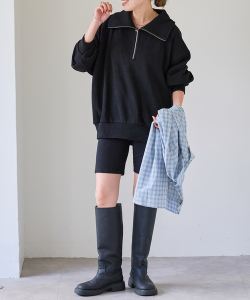 OUTDOOR PRODUCTS(アウトドアプロダクツ)の「アゼニットライクハーフZIPプルオーバー(Tシャツ/カットソー・レディース・ブラック/ダークグリーン・FREE)」の9枚目の写真