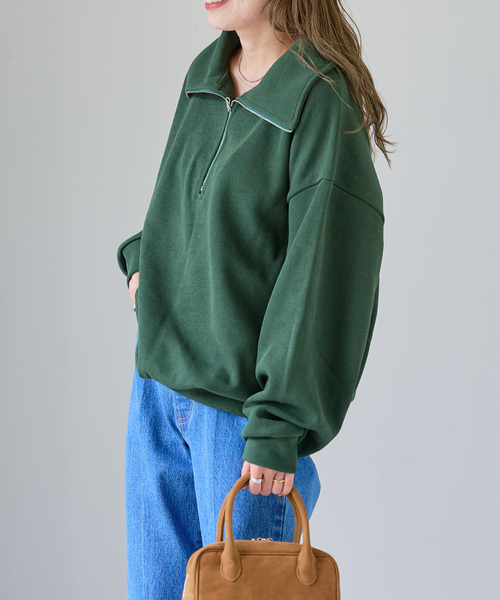 OUTDOOR PRODUCTS(アウトドアプロダクツ)の「アゼニットライクハーフZIPプルオーバー(Tシャツ/カットソー・レディース・ブラック/ダークグリーン・FREE)」の13枚目の写真