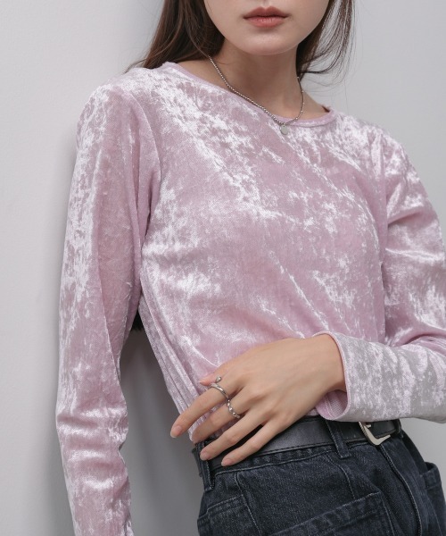 Bab(バブ)の「シアーベロアベーシックカットソー(Tシャツ/カットソー・レディース・アイボリー/ブラック/ブラウン/ピンク/ベージュ・FREE)」の5枚目の写真