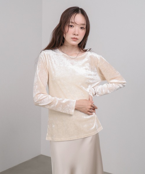 Bab(バブ)の「シアーベロアベーシックカットソー(Tシャツ/カットソー・レディース・アイボリー/ブラック/ブラウン/ピンク/ベージュ・FREE)」の7枚目の写真