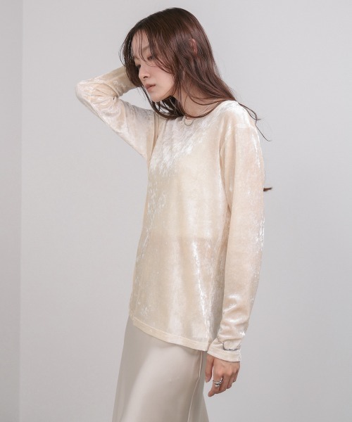 Bab(バブ)の「シアーベロアベーシックカットソー(Tシャツ/カットソー・レディース・アイボリー/ブラック/ブラウン/ピンク/ベージュ・FREE)」の9枚目の写真