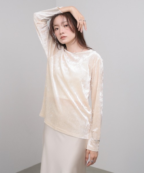 Bab(バブ)の「シアーベロアベーシックカットソー(Tシャツ/カットソー・レディース・アイボリー/ブラック/ブラウン/ピンク/ベージュ・FREE)」の12枚目の写真