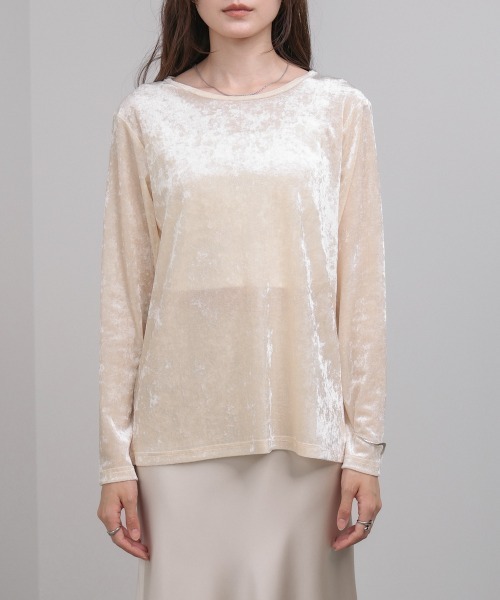 Bab(バブ)の「シアーベロアベーシックカットソー(Tシャツ/カットソー・レディース・アイボリー/ブラック/ブラウン/ピンク/ベージュ・FREE)」の16枚目の写真