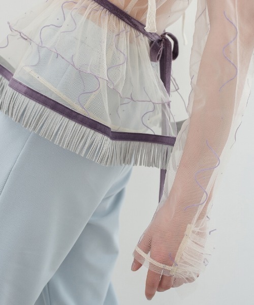 PoI（ポイ）の「【POI】tulle top naminami チュールトップス パーティー オケージョン 結婚式 謝恩会（Tシャツ/カットソー・レディース・ブラック/パープル/アイボリー・FREE）」の12枚目の写真