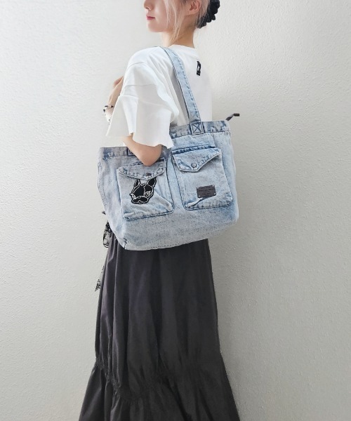 CRYSTAL BALL(クリスタルボール)の「2ポケットデニムトートバッグ(ショルダーバッグ・レディース・サックスブルー・FREE)」の9枚目の写真